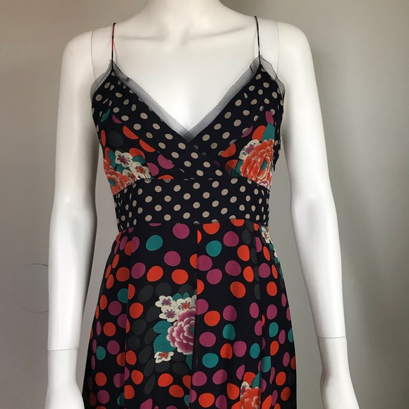 Vivienne Tam Silk Floral Polka Dot Spaghetti Strap Party Prom Cocktail Dress 2 - Picture 2 of 8